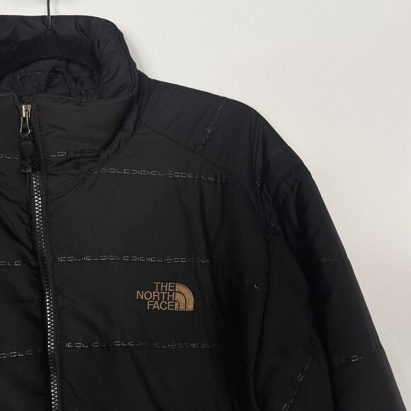 The North Face Mens Large L Black Tonal Striped Puffer Jacket Full Zip Pockets - Picture 3 of 10